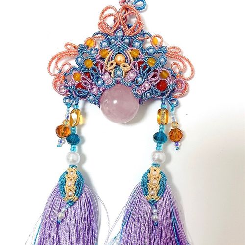 手工编绳花嫁刀马旦凤冠霞帔幻彩线材料包 成品 DIY配珠 汽车车挂