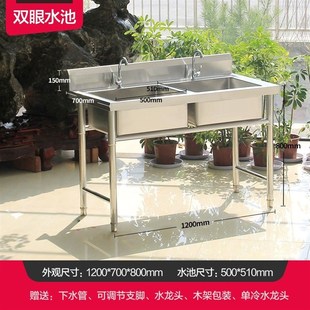 归才304商用n不锈钢水槽带支架双槽水池三池食堂洗菜盆洗碗槽 新款