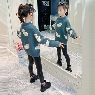 女童毛衣2021新款秋冬儿童加厚加绒宽松韩版洋气大童针织线衣打底