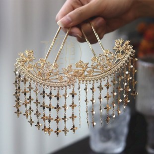 大猪手作古风重工流苏簪子发排后压发钗子复古汉服头饰发饰步摇