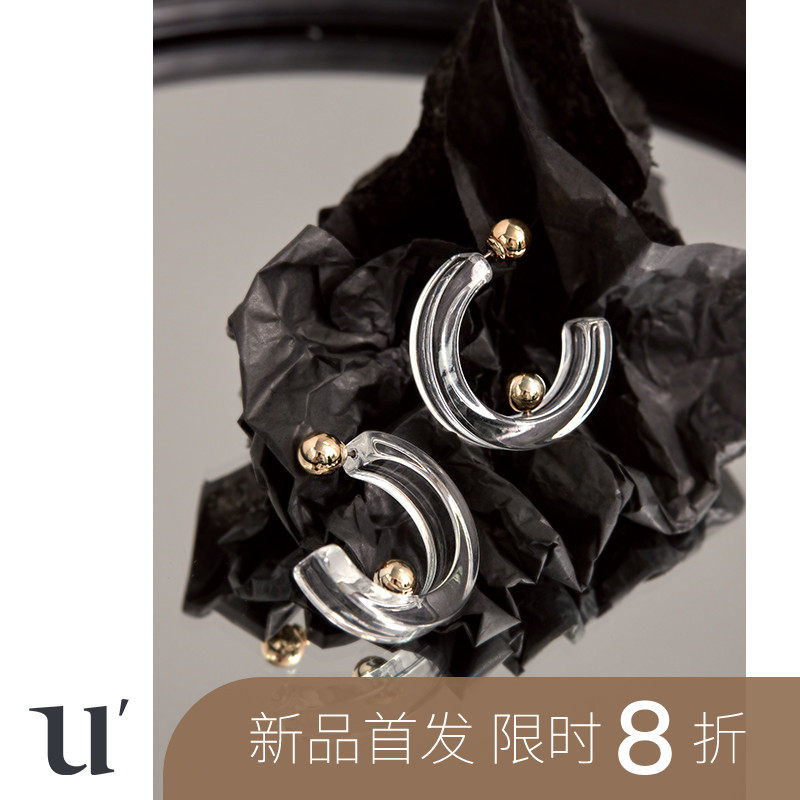 圆环耳环女金属小球耳坠透明亚克力耳钉个性小众独特设计感耳饰品