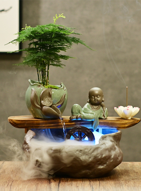 禅意家居流水风水轮招财摆件客厅茶桌装饰品财源R滚滚喷泉创意礼