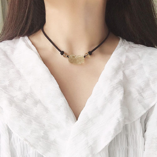 天然黄水晶貔貅项链女锁骨链2021年新款夏季网红爆款小众招财吊坠