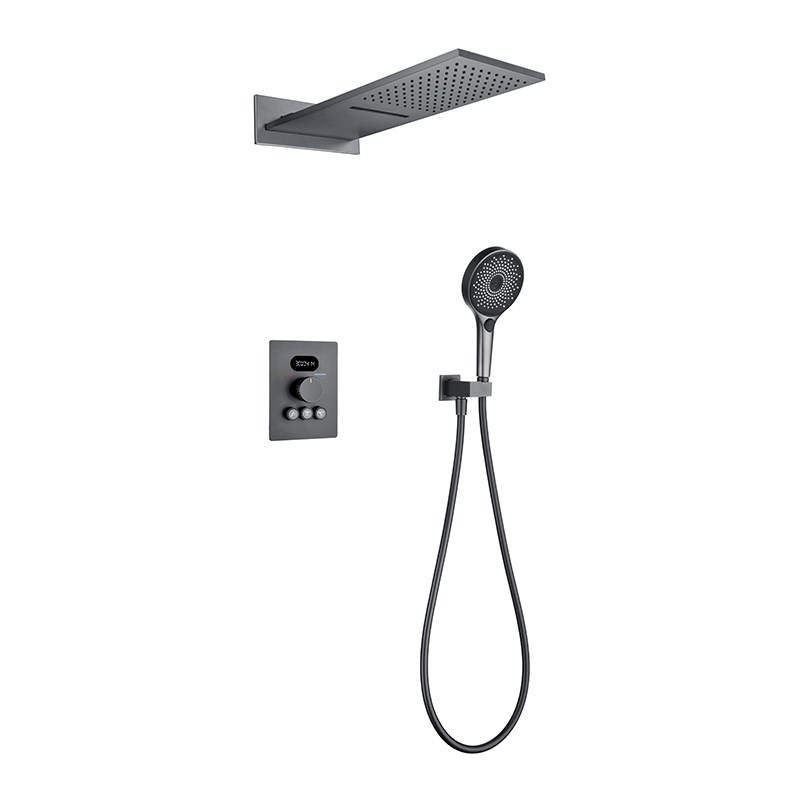 德国暗装花洒套装按键入q墙式全铜智能恒温隐藏式瀑布淋浴显示温