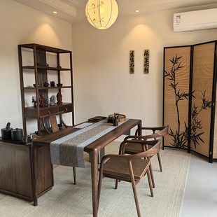 茶桌椅组合黑胡桃别墅家用办公泡H茶台禅意茶室轻奢简约茶 新中式