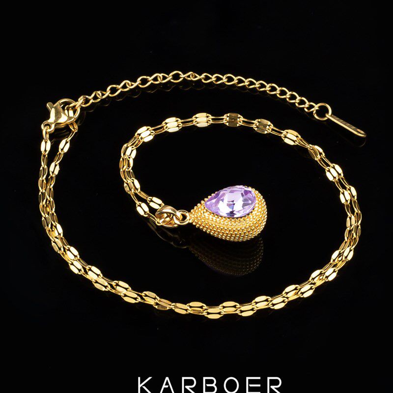 紫色留恋水滴镶钻吊坠项链耳环女网红时尚气质链条锁骨链百搭颈链