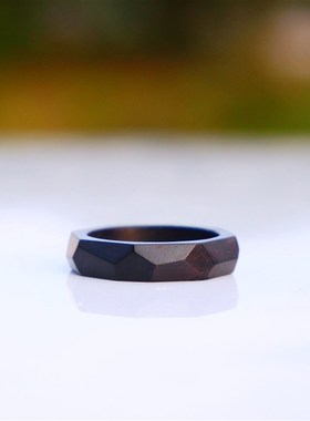 【粼】森系黑檀紫檀木戒指手工古风小众简约男女情侣文艺刻字礼物