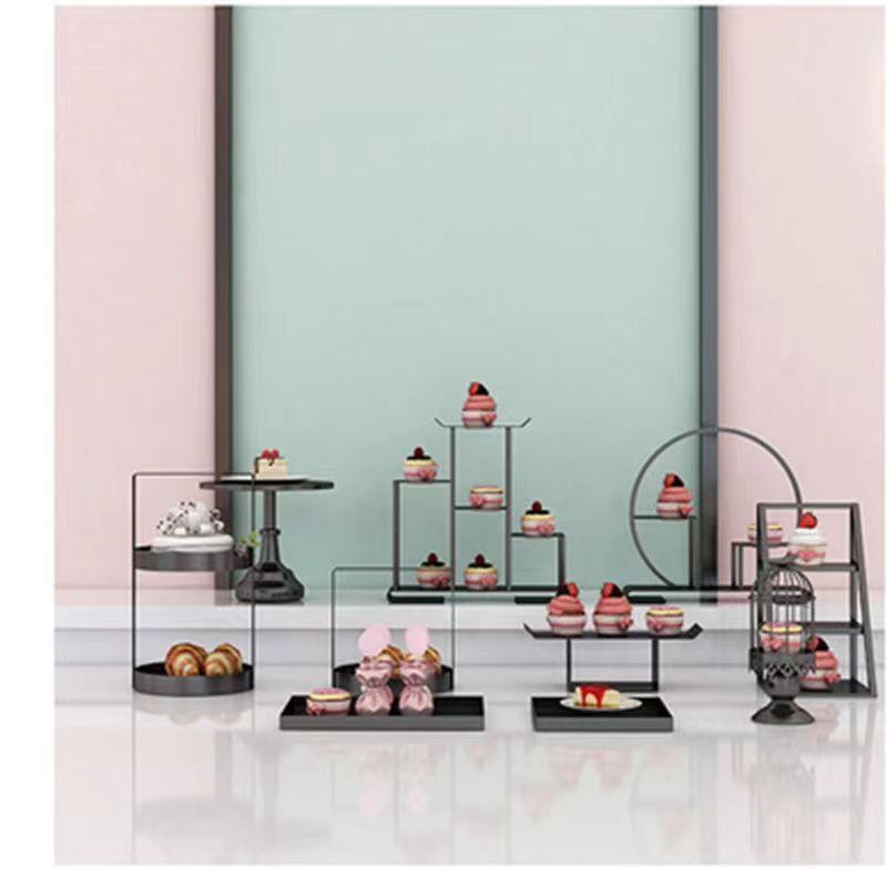 中式黑色铁艺甜品台摆件展示架新中式摆台订婚宴甜点展示架套餐