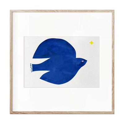 飞鸟蓝色艺术装饰画画现代小众壁画画日式和风儿童房小画画IDEE原