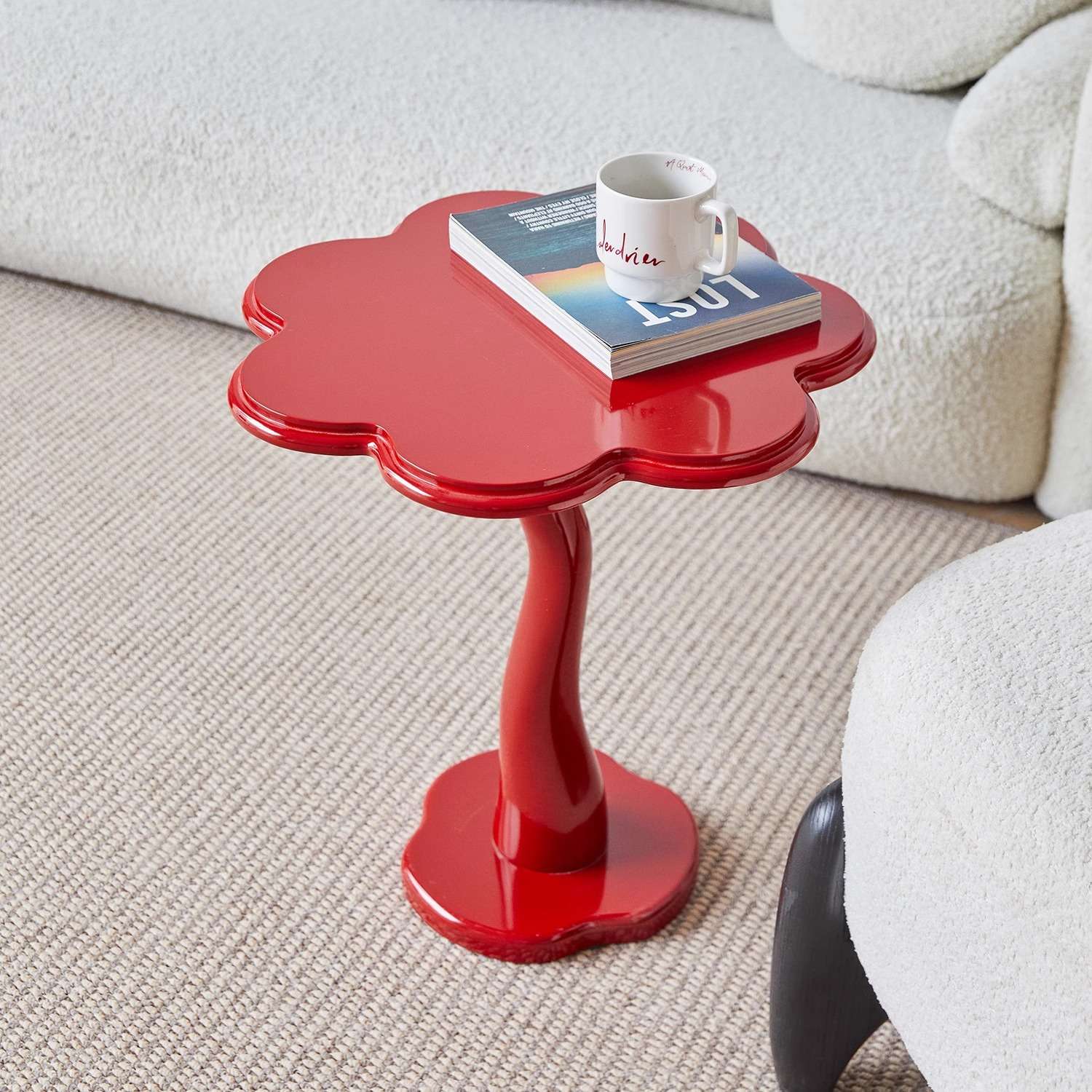 北欧花瓣茶几红色法式沙发边几客厅复古轻奢小桌子角几艺术感1206