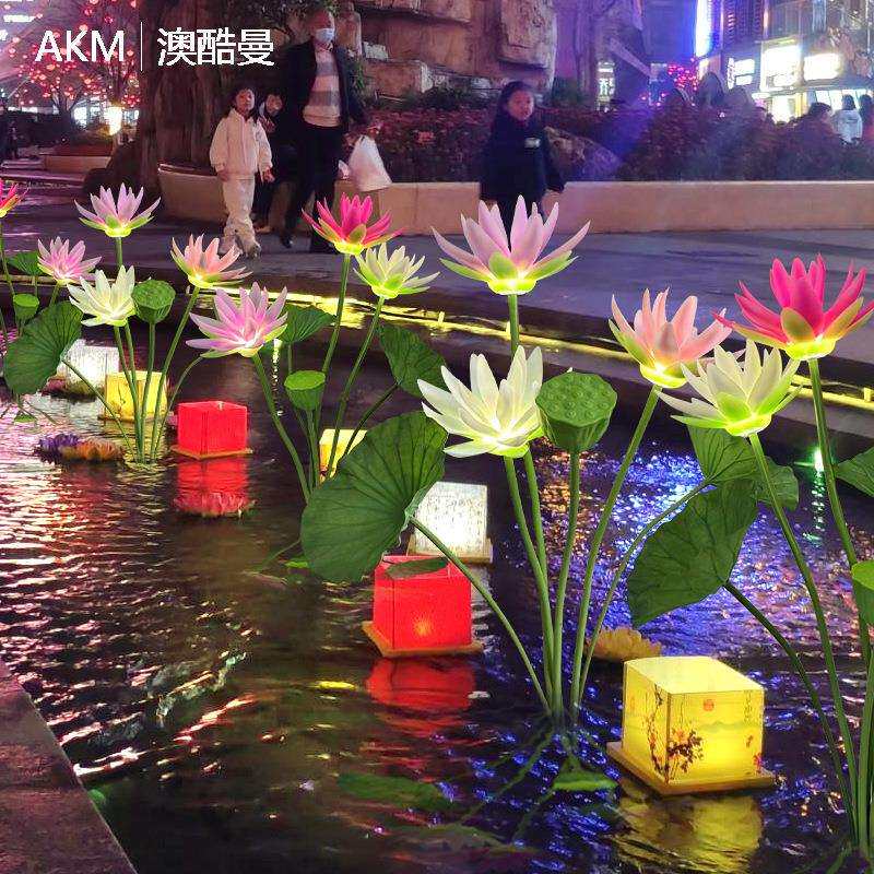 户外网红仿真动态开合荷花灯景区公园水上池塘装饰水池莲花景观灯