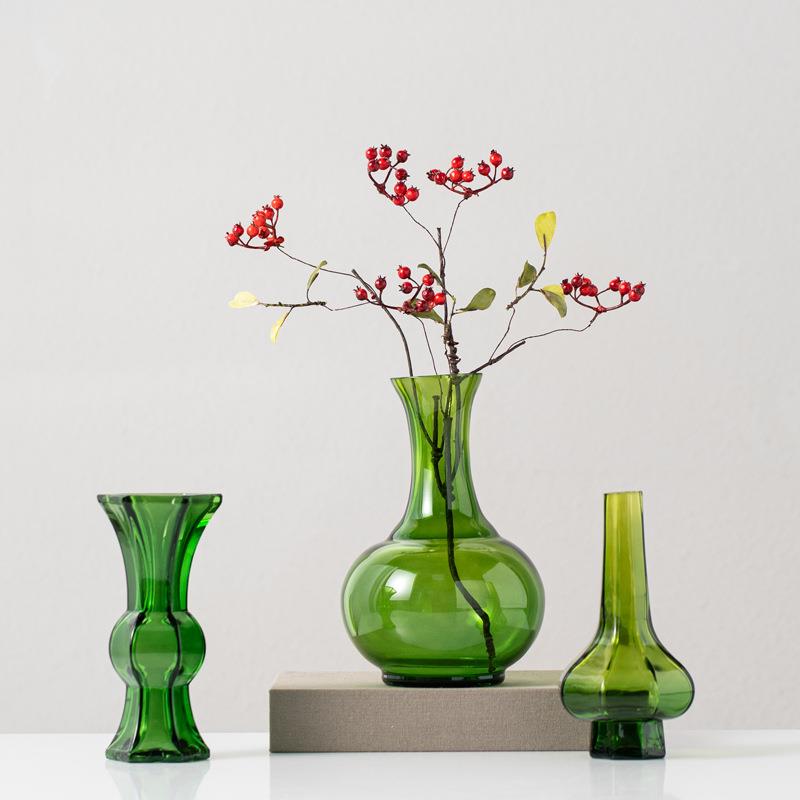 新中式茶色琉璃玻璃花瓶样板间书房茶室花器高档家居软装饰品摆件