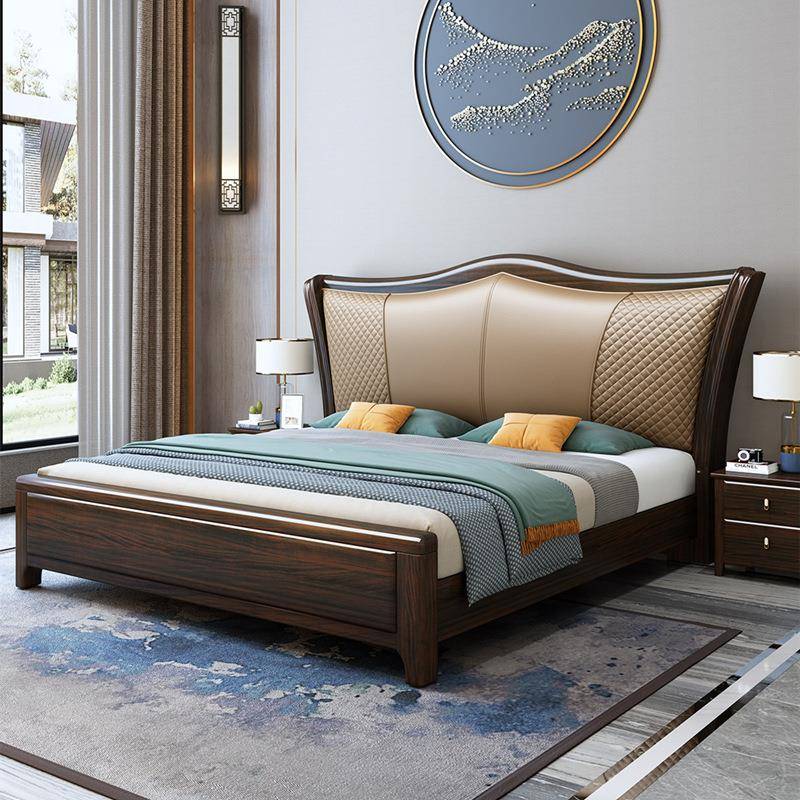 紫金檀木实木床1.8m双人现代简约储物婚床新中式轻奢软包主卧大床