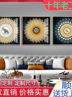富贵有象欧式高端客厅装饰画轻奢抽象壁画玄关鹿过道三连幅组合画