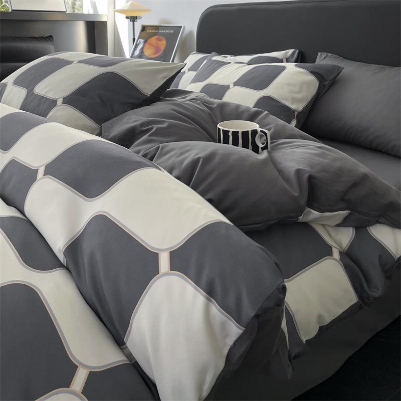 全棉床上四件套黑白格高级纯棉三件套学生宿舍双人床家用床单被套