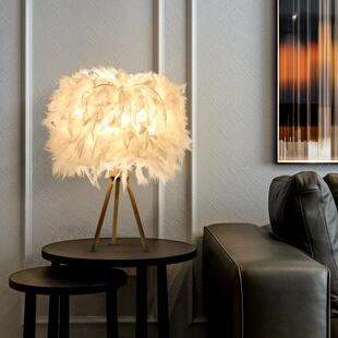 羽毛台灯卧室床头柜灯创意浪漫简约现代小夜灯结婚房温馨装饰灯