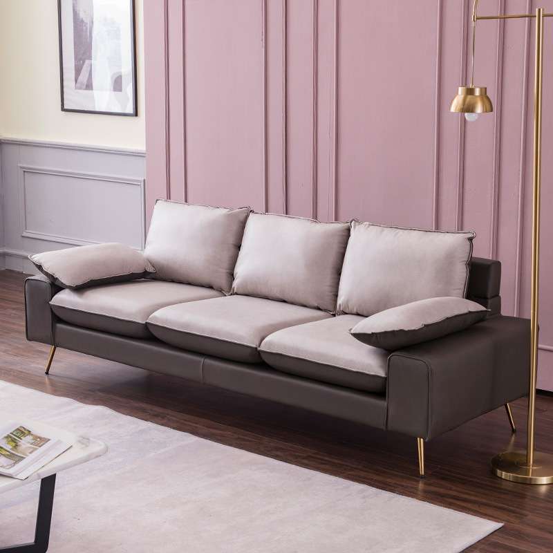 三人位拼色皮艺沙发培训茶几门店简约现代小户型双人意式科技布