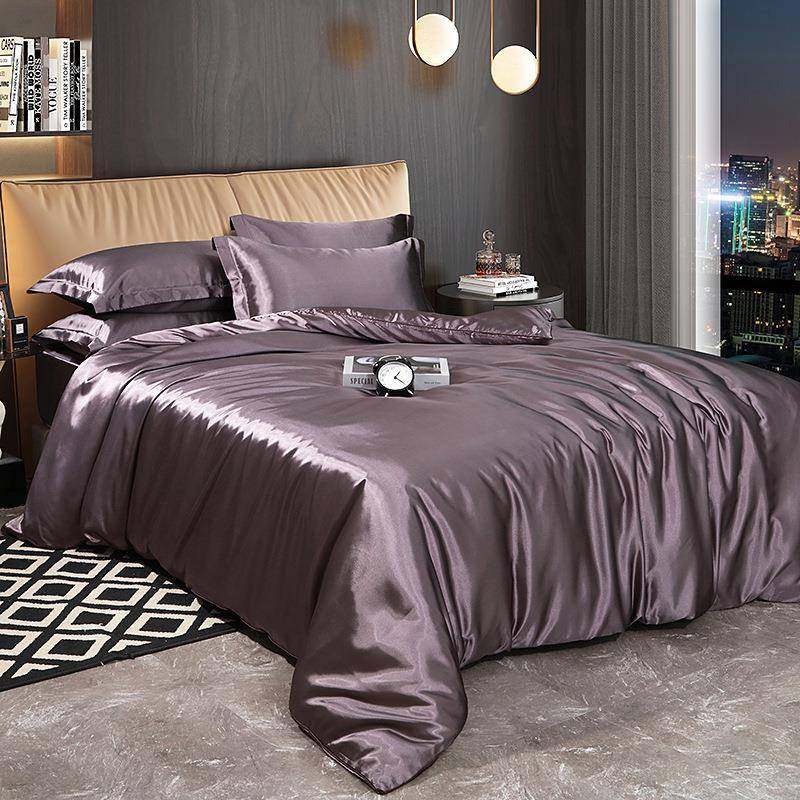 纯色真丝四件套桑蚕丝绸缎冰丝被套床单床笠床上用品轻奢轻奢风
