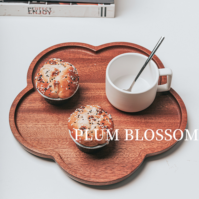 创意乌檀木托盘ins风长方形梅花形盘子茶杯托盘商用点心盘大茶盘
