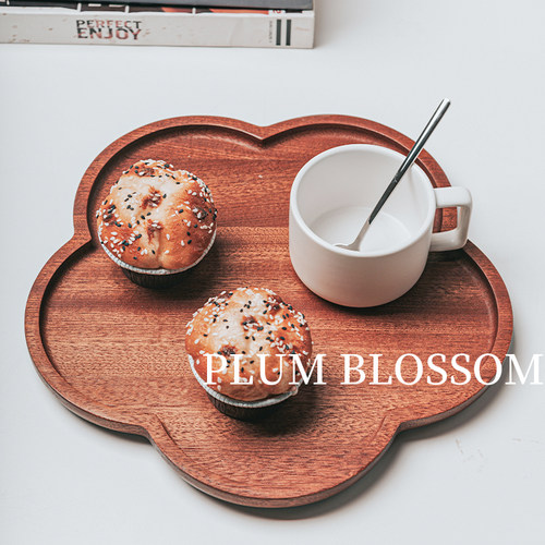 创意乌檀木托盘ins风长方形梅花形盘子茶杯托盘商用点心盘大茶盘