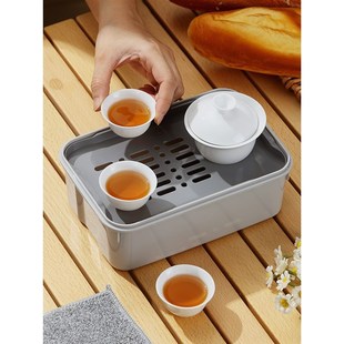 工地茶盘便携一壶三杯茶旅行茶盘车载茶盘收纳盒 塑料功夫茶具套装