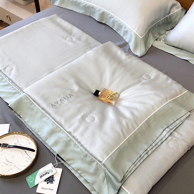 夏季简约风纯色兰精天丝四件套夏被冰丝80支裸睡空调被透气被子薄