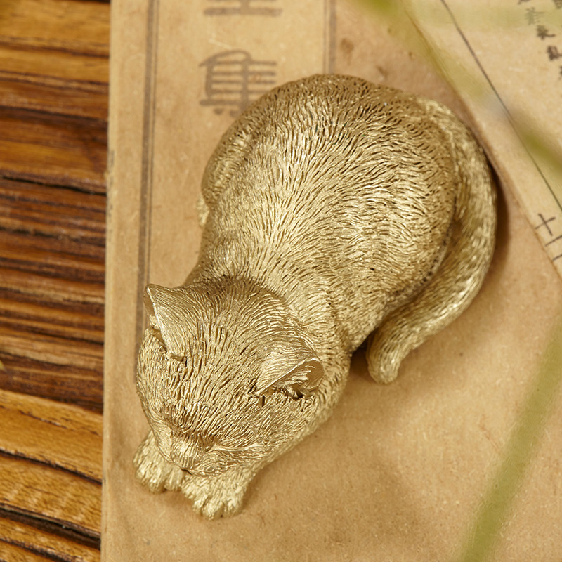 纯铜笔搁笔架猫摆件办公桌镇纸压纸金属镇尺可爱手工雕刻文房四宝