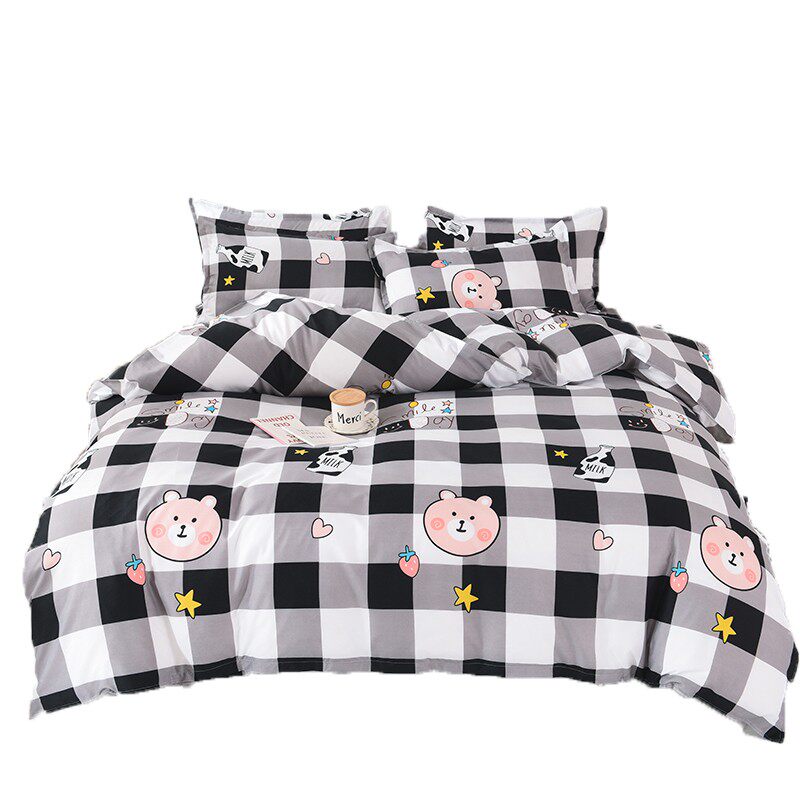 清新格子网红床上用品四件套学生宿舍男女简约床单被套双人水洗棉