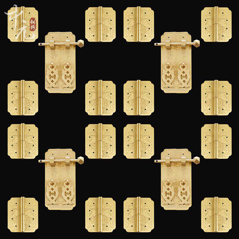 中式仿古典明清红实木家具纯铜山水合页拉手二联衣橱书柜铜配套件