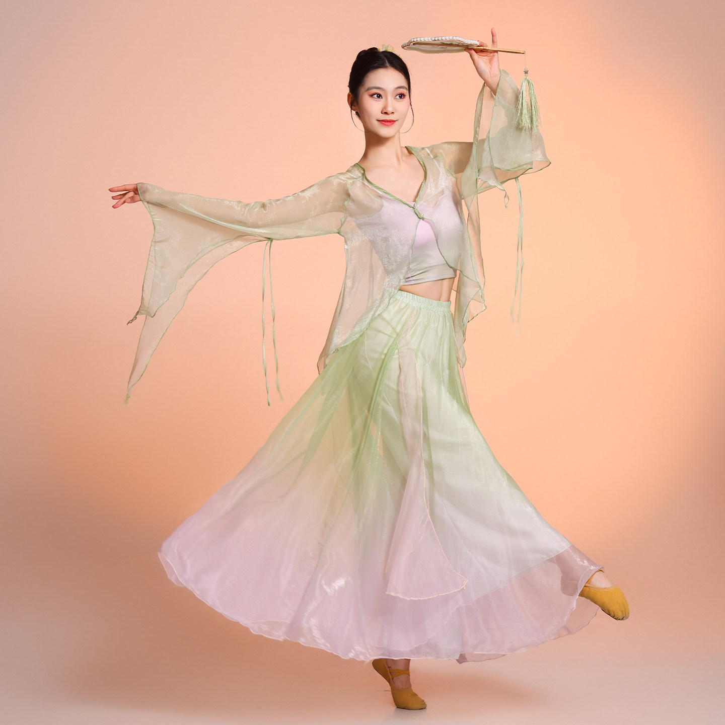 2026新款古风飘逸古典舞蹈服女身韵演出服纱衣绿紫渐变下裙表演服