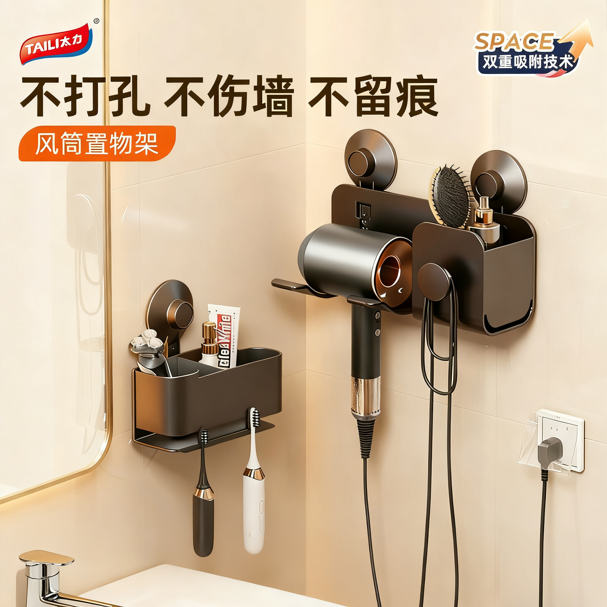 太力吹风机置物架吸盘戴森适用