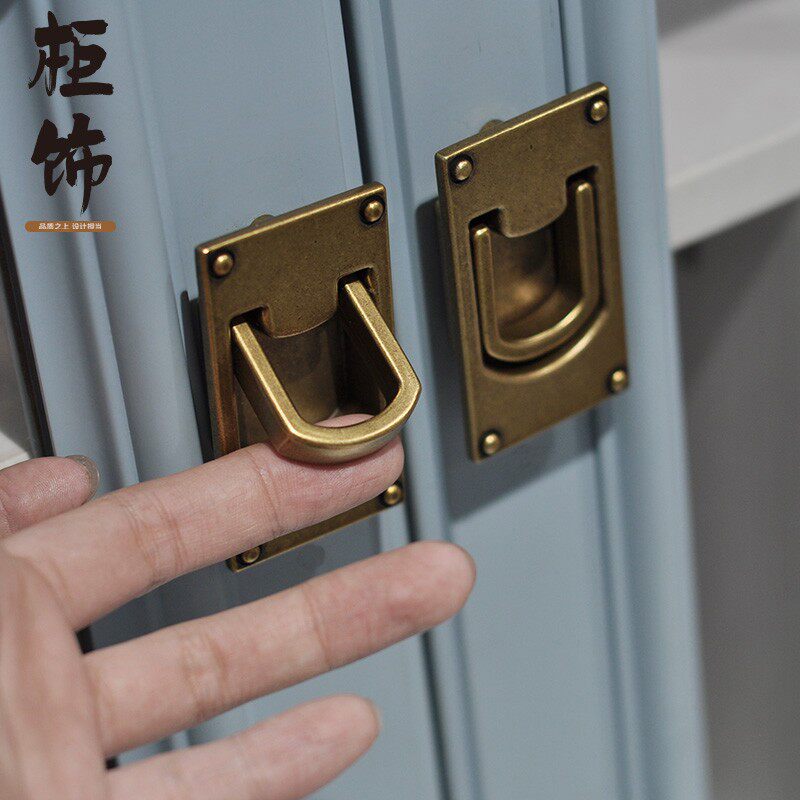 柜饰 嵌入式隐藏榻榻米拉手实木衣柜门抽屉铜色方形拉环柜子拉手