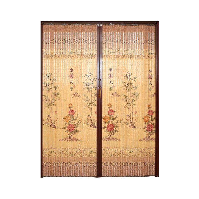 印花竹帘推拉门帘竹帘门隔断帘折叠窗帘卷帘家用商铺带锁简易移门图片