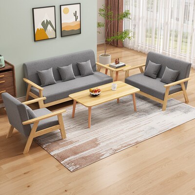实木沙发客厅小户型茶几组合双人位三人位办公室简易单人布艺沙发