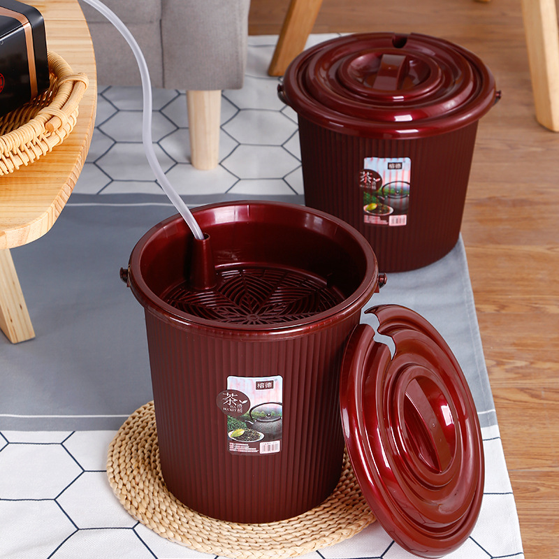 加厚茶水桶塑料带盖废水茶渣桶功夫茶具带滤层分离过滤茶漏排水桶