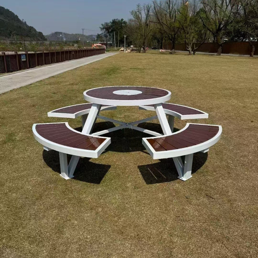 户外连体桌椅别墅庭院花园简约桌凳公园小区圆桌子露天餐桌椅厂家
