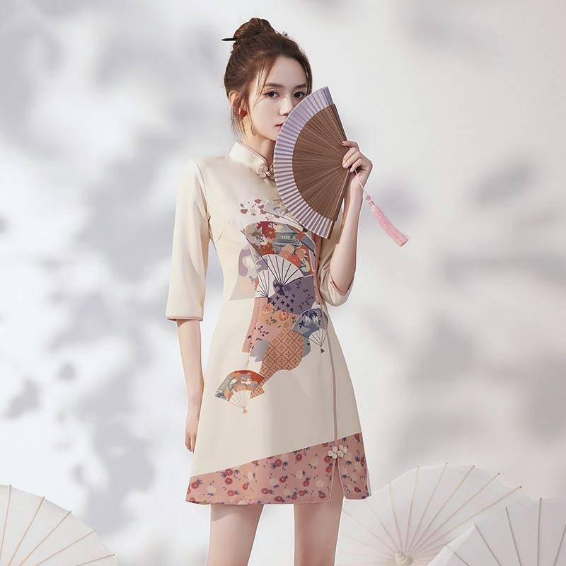 改良旗袍连衣裙年轻款小个子短款中国风复古少女连衣裙2024春秋