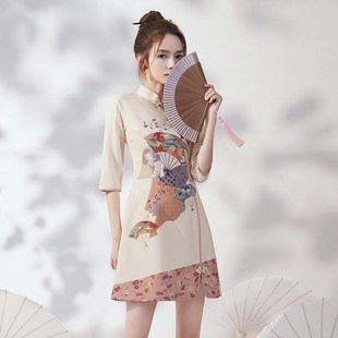 改良旗袍连衣裙年轻款小个子短款中国风复古少女连衣裙2024春秋