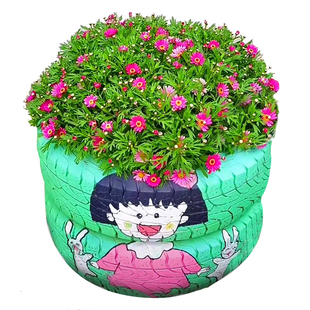 轮胎艺术品废旧轮胎改造创意花盆幼儿园景观卡通造型彩绘轮胎