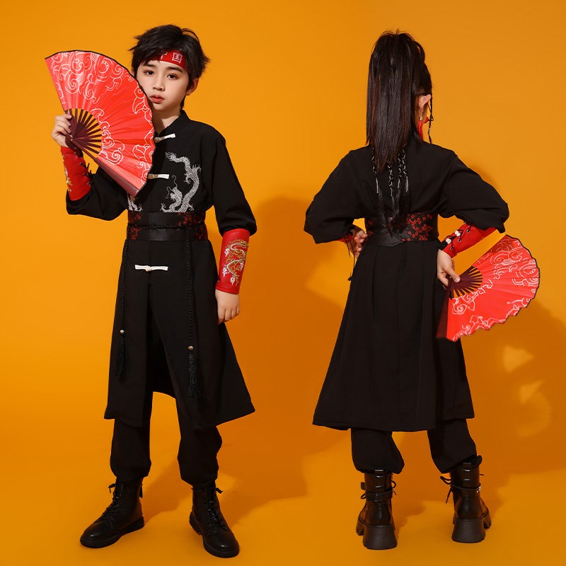 六一儿童中国风演出服国潮嘻哈男女爵士舞服装汉服武术服舞蹈套装
