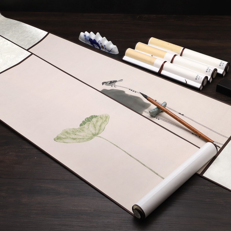 蜡染爱莲说宣纸挂轴半生半熟微喷打印做旧卷轴书法创作国画写意