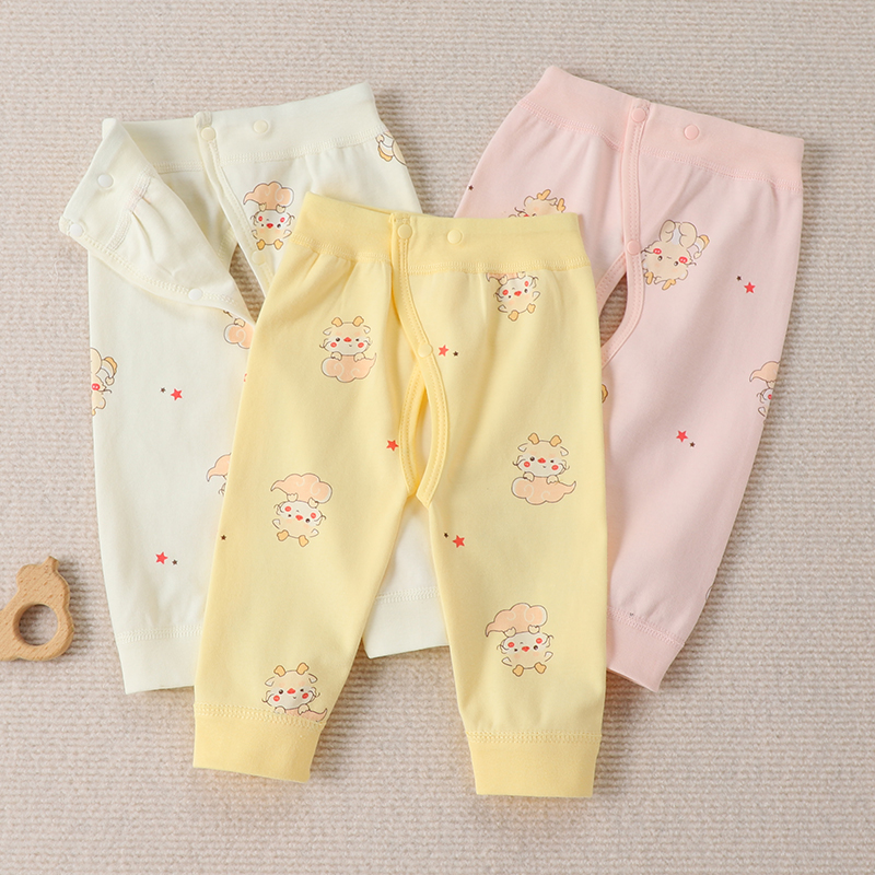 婴儿纯棉裤子秋冬保暖男女宝宝卡通无骨睡裤幼儿可调腰秋天打底裤