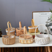 花篮篮子藤编编织花盆手提插花竹编小装 饰花筐草编篮提篮儿童筐子