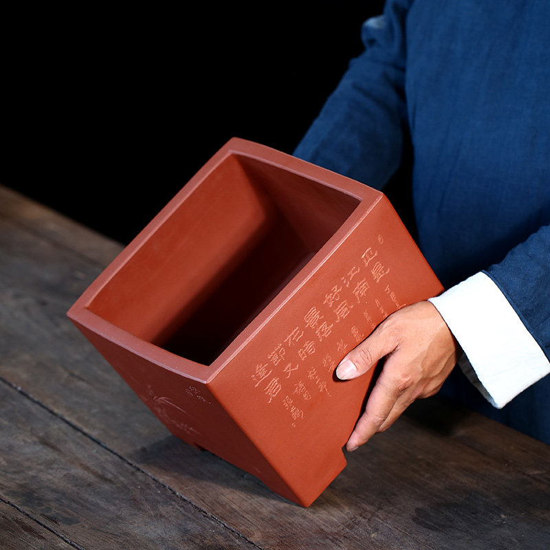 清香阁紫砂 优质红泥大号四方盆 桌面老桩盆景盆 松柏梅花景观花