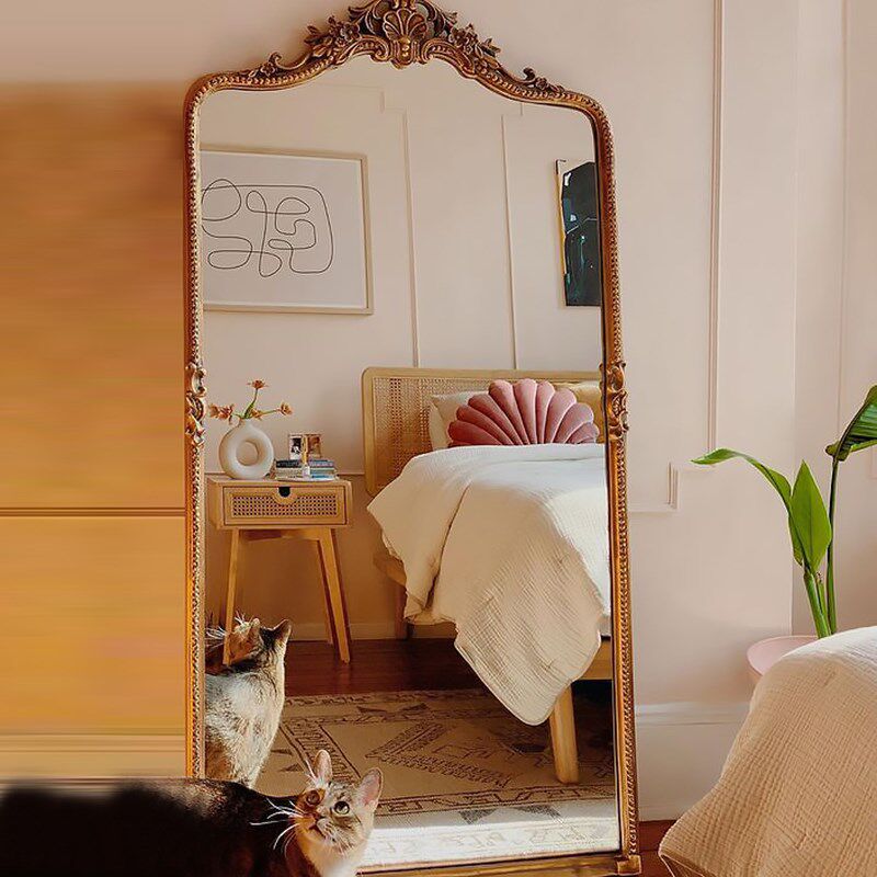 法式复古全身镜实木雕花衣帽间落地镜家用卧室壁挂欧式大穿衣镜子