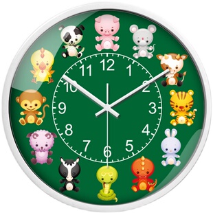 12生肖挂钟儿童卧室静音时钟幼儿园小学生教室挂表可爱卡通客厅钟