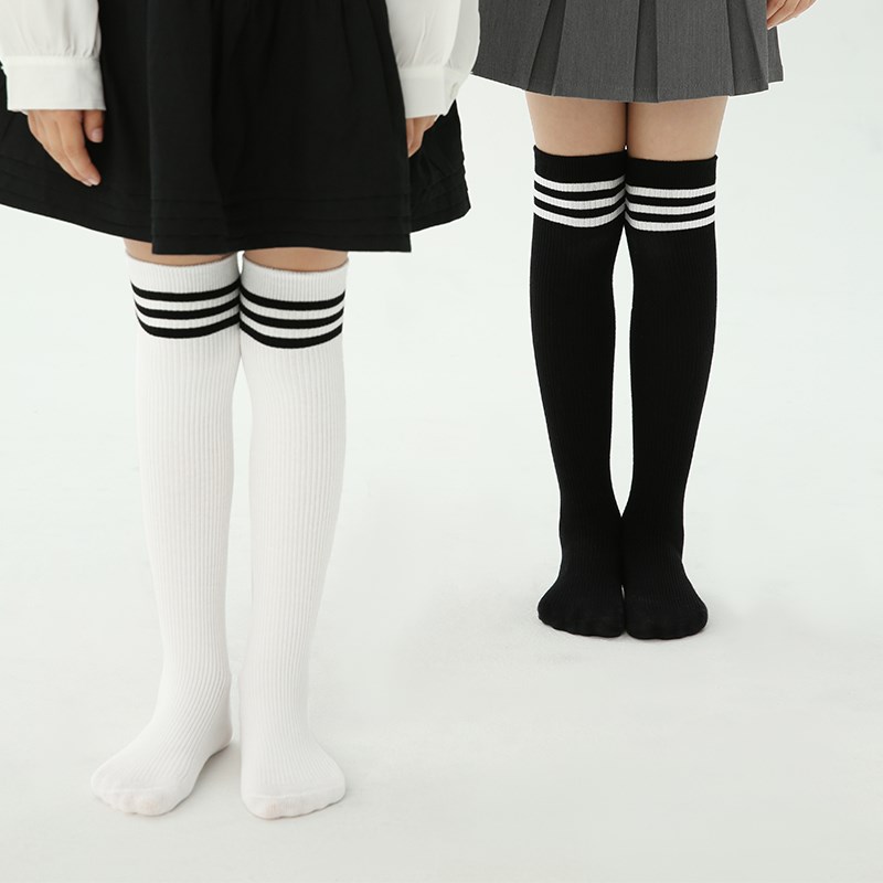 儿童长筒袜春秋纯棉女童学院风过膝小腿袜男童学生秋季中筒足球袜