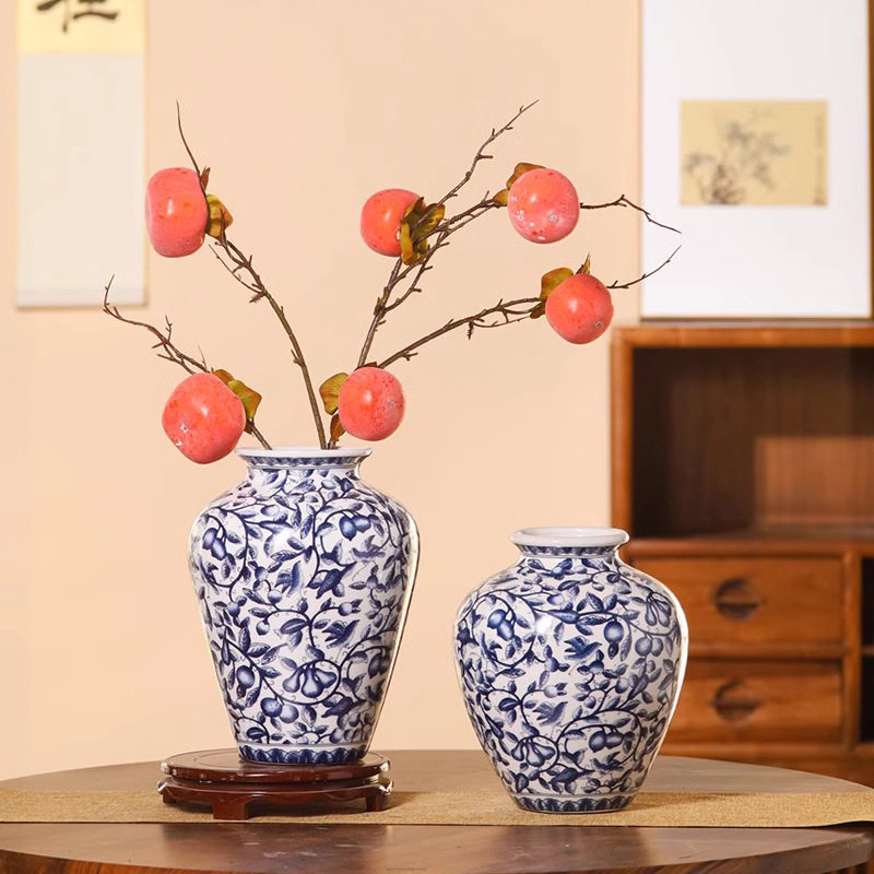 新中式青花瓷瓶摆件客厅插干花复古陶瓷花瓶桌面水培家居装饰品