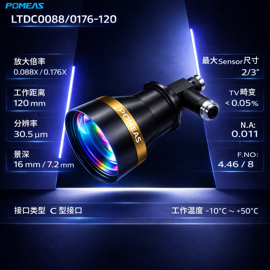 0.088X倍双远心镜头双侧0.176X倍C接口物体测量机器视觉镜头厂家