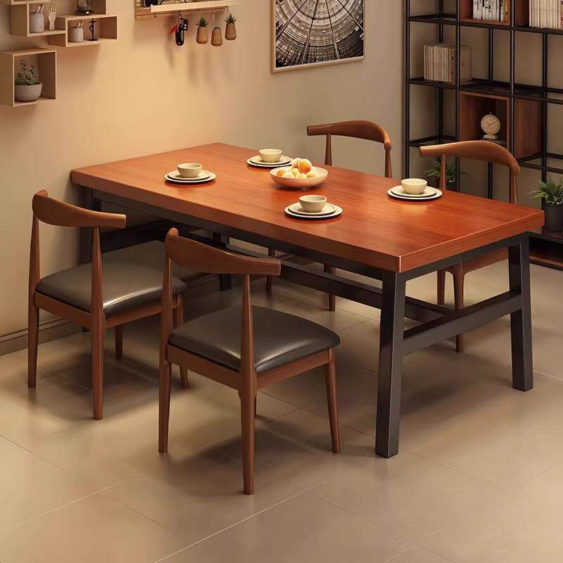 餐桌家用小户型吃饭桌子简约长方形烧烤店快餐店商用餐饮桌椅组合
